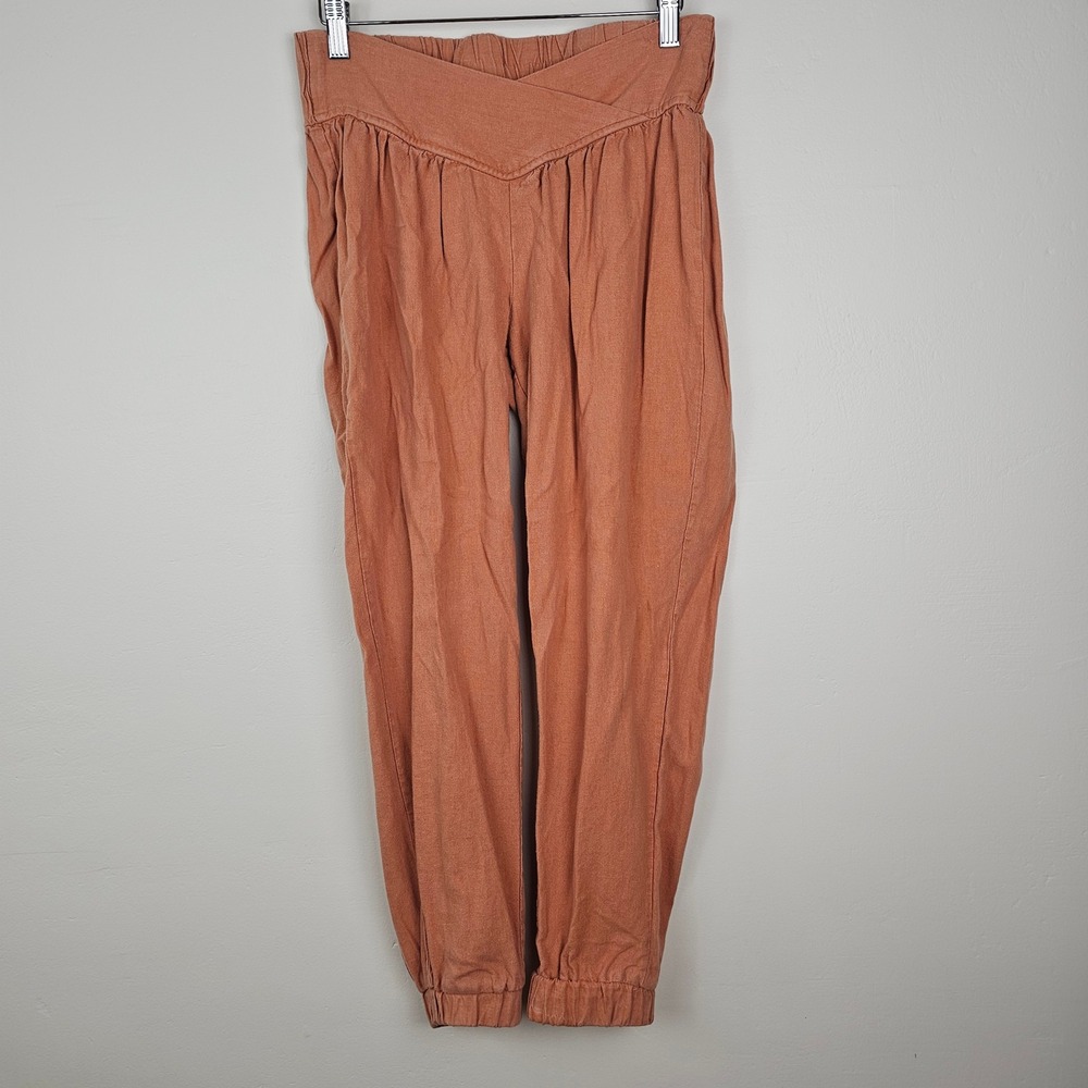 Banjara Jogger Pants Women Medium Terracotta Linen Blend Crossover Waist